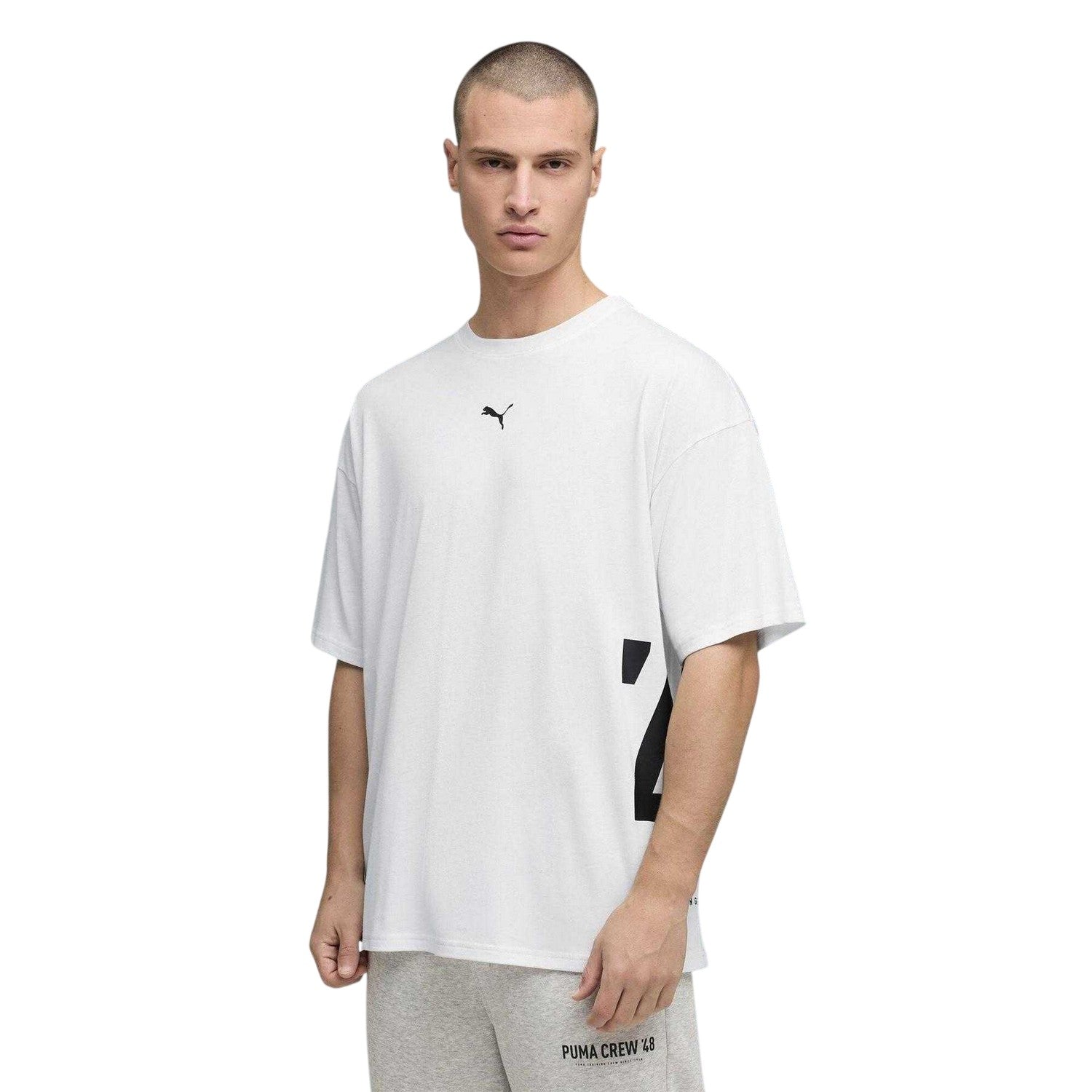 Puma White - Side - Puma Unisex Adult Graphic Oversized Training T-Shirt