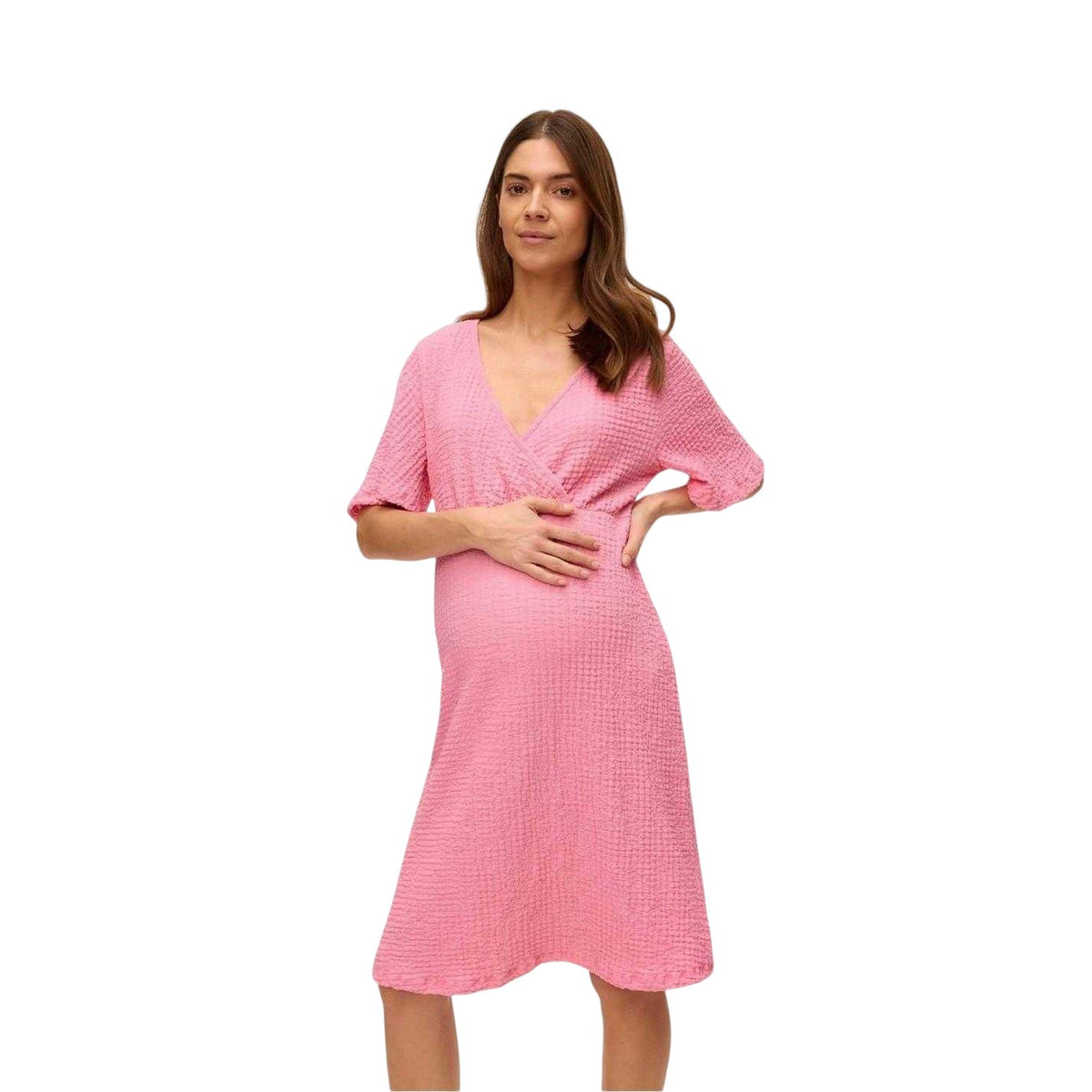 Sachet Pink - Side - Mamalicious Womens-Ladies Tess Seersucker V Neck Maternity Wrap Dress