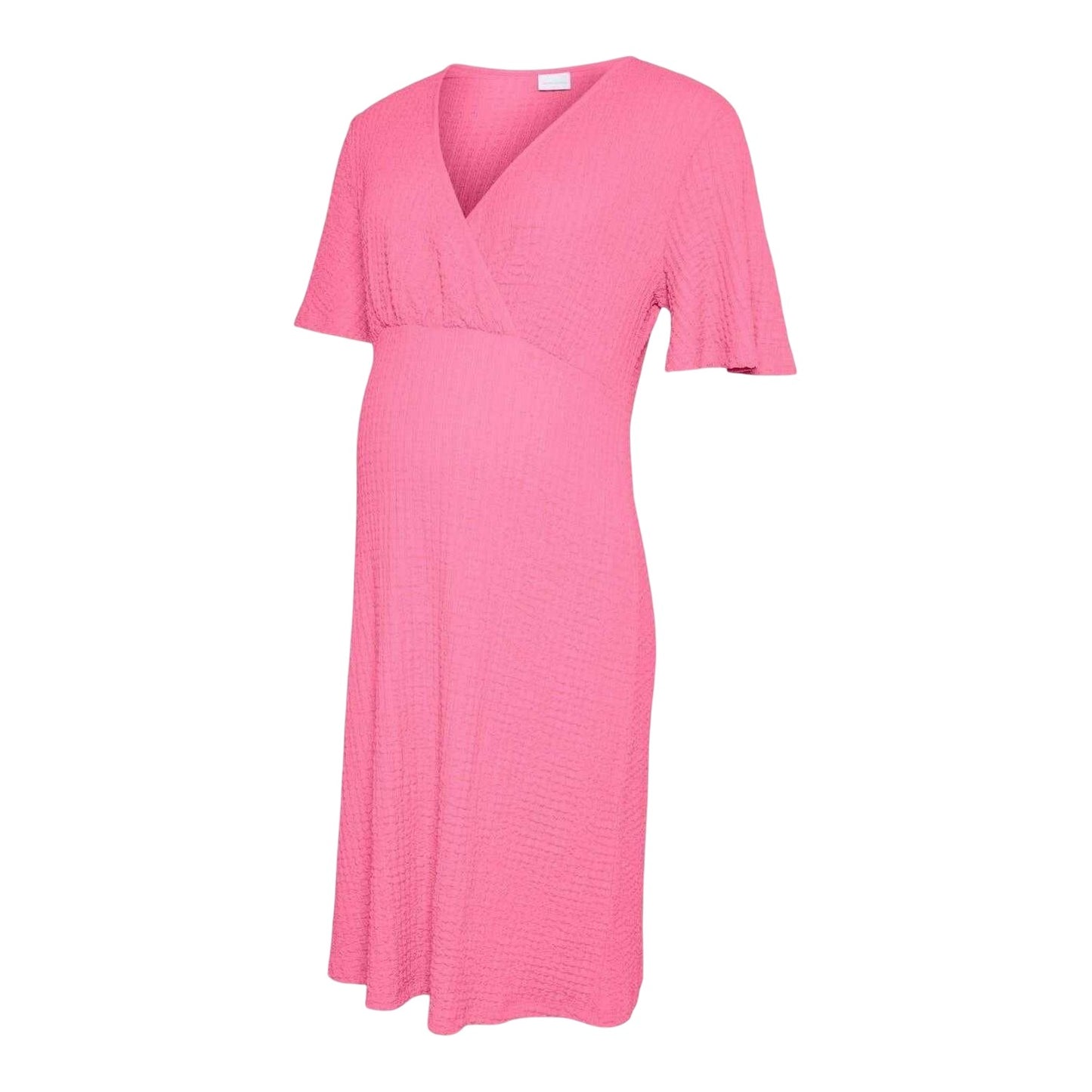 Sachet Pink - Front - Mamalicious Womens-Ladies Tess Seersucker V Neck Maternity Wrap Dress
