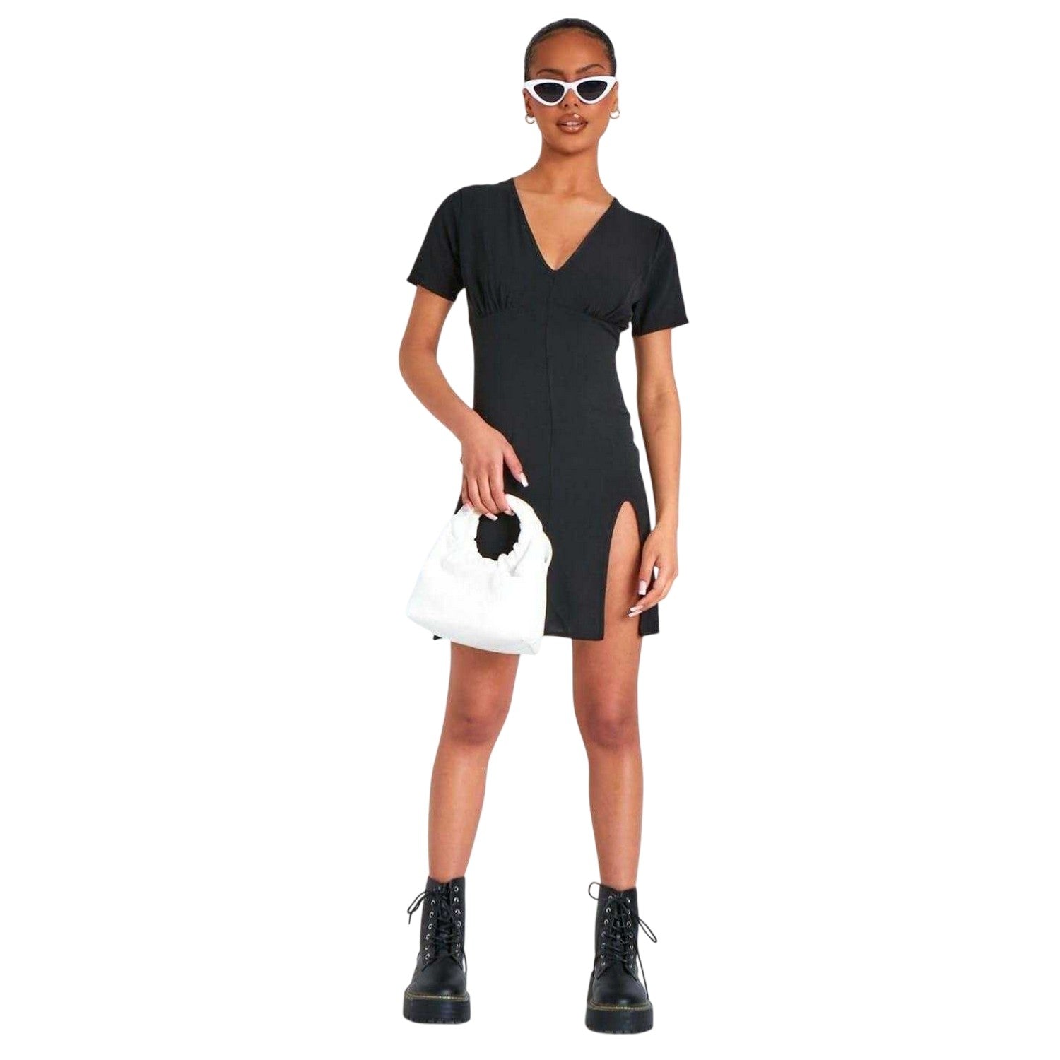 Black - Side - Missy Empire Womens-Ladies Short-Sleeved Mini Dress
