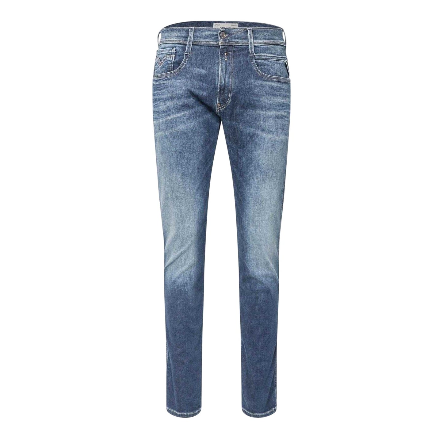 Blue - Front - Replay Mens Anbass Cotton Slim Jeans