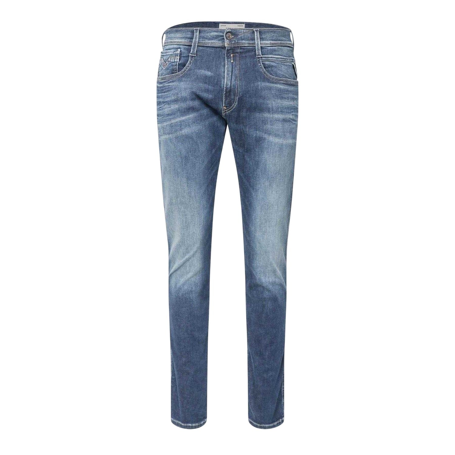 Blue - Front - Replay Mens Anbass Cotton Slim Jeans