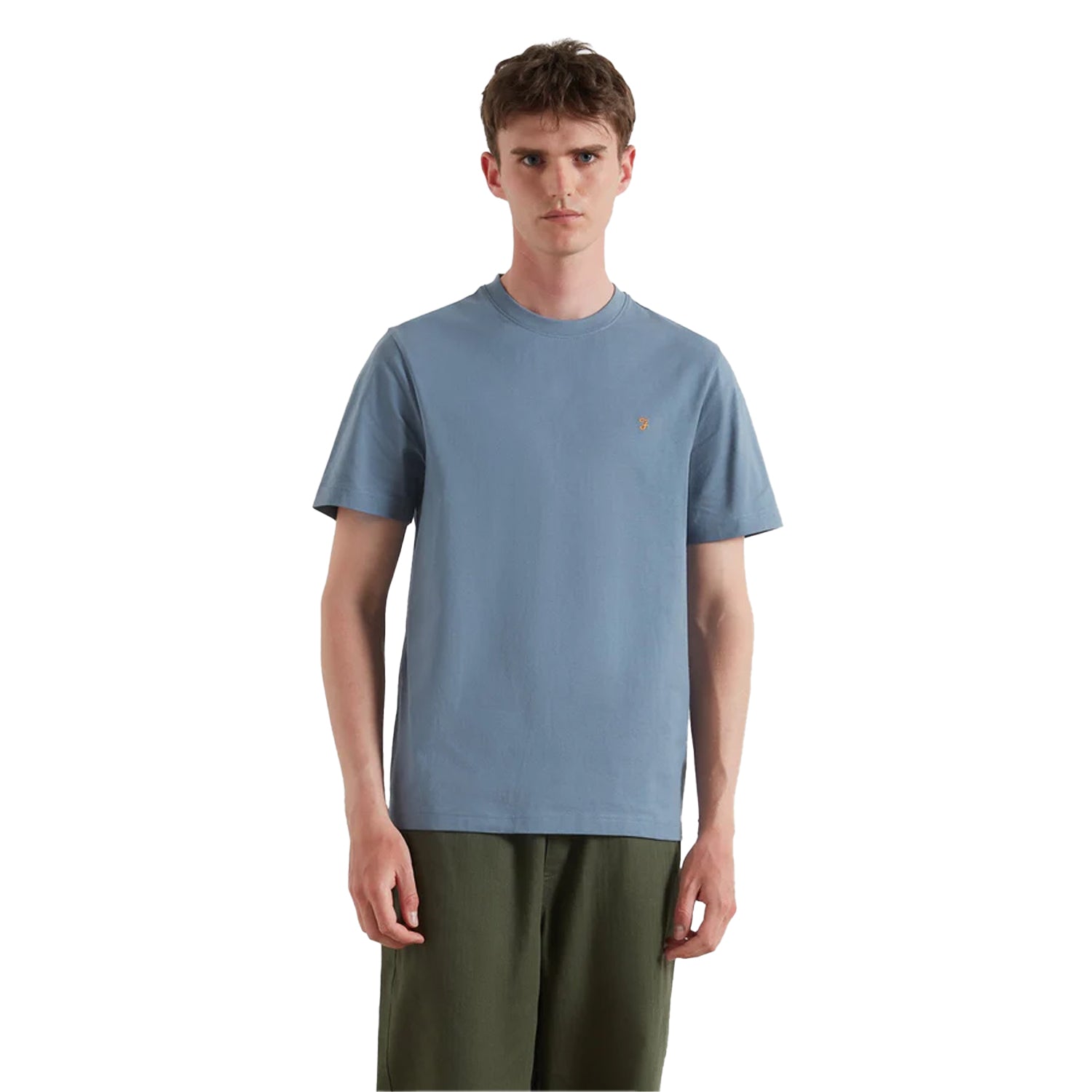 Chalk Blue - Side - Farah Mens Logo Regular T-Shirt