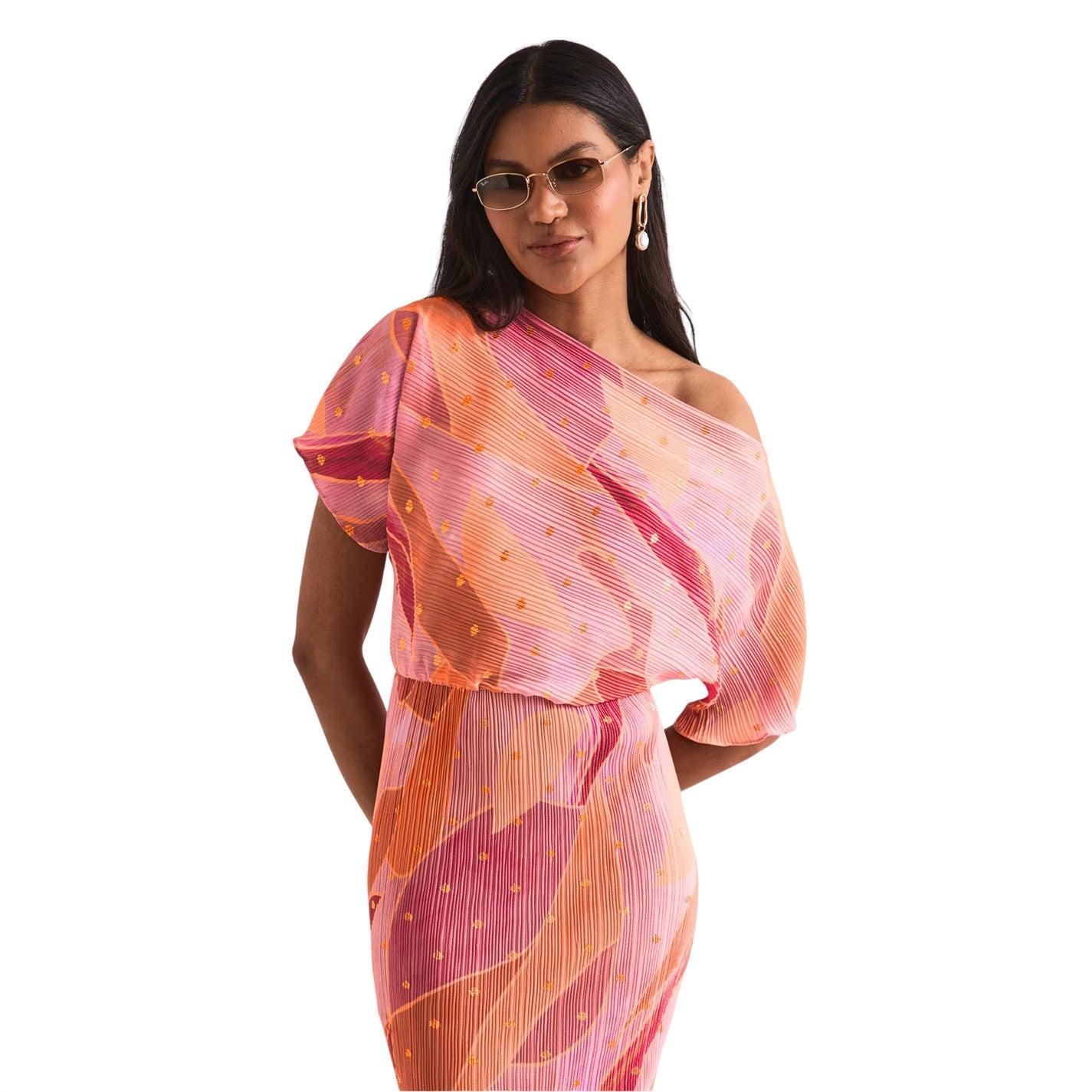 Pink - Side - Never Fully Dressed Womens-Ladies Tilly Abstract Maxi Dress