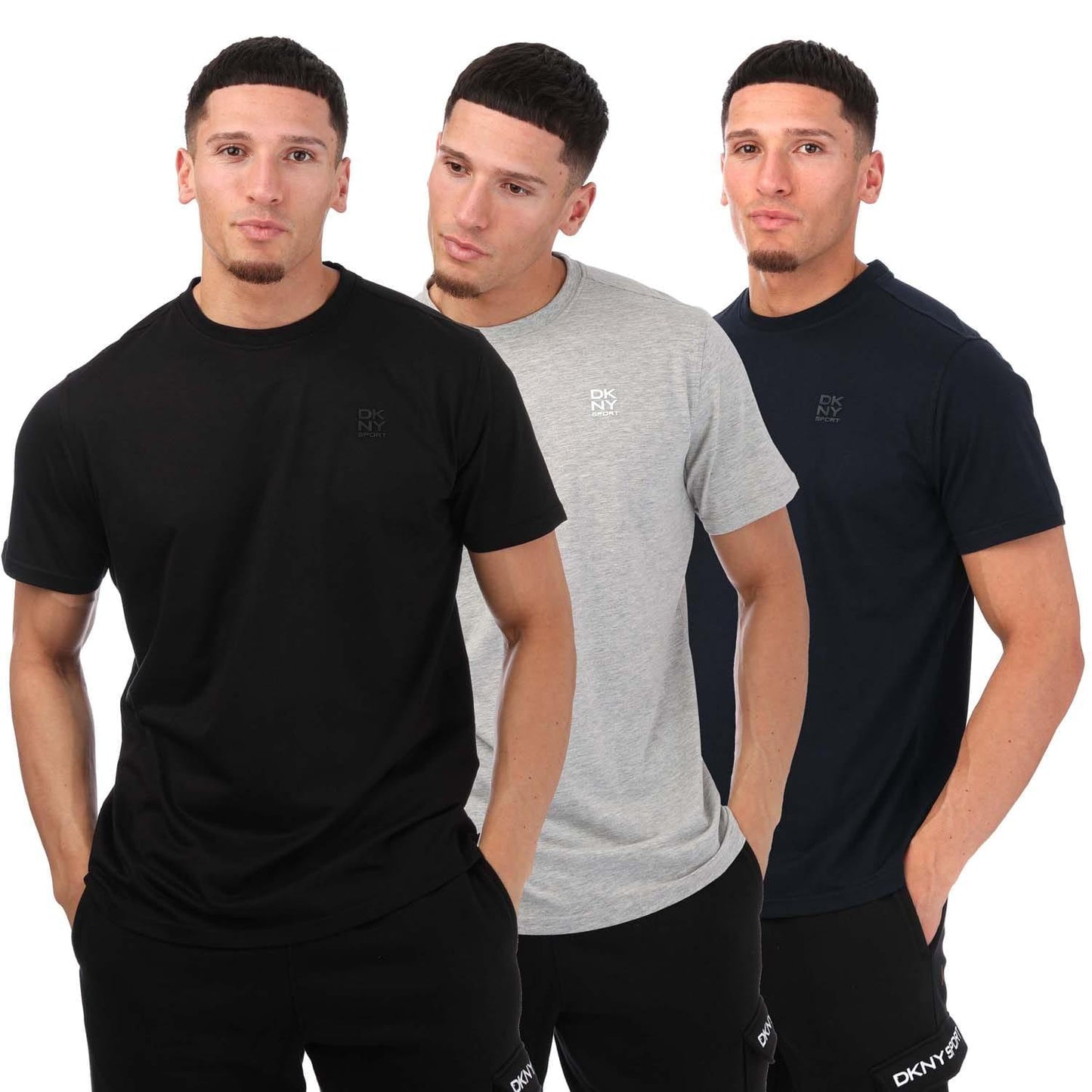 Black-Silver - Front - DKNY Mens Logo T-Shirt (Pack of 3)