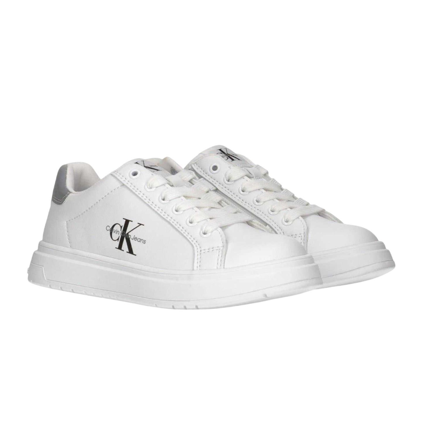 White-Grey - Back - Calvin Klein Childrens-Kids Lace Up Trainers