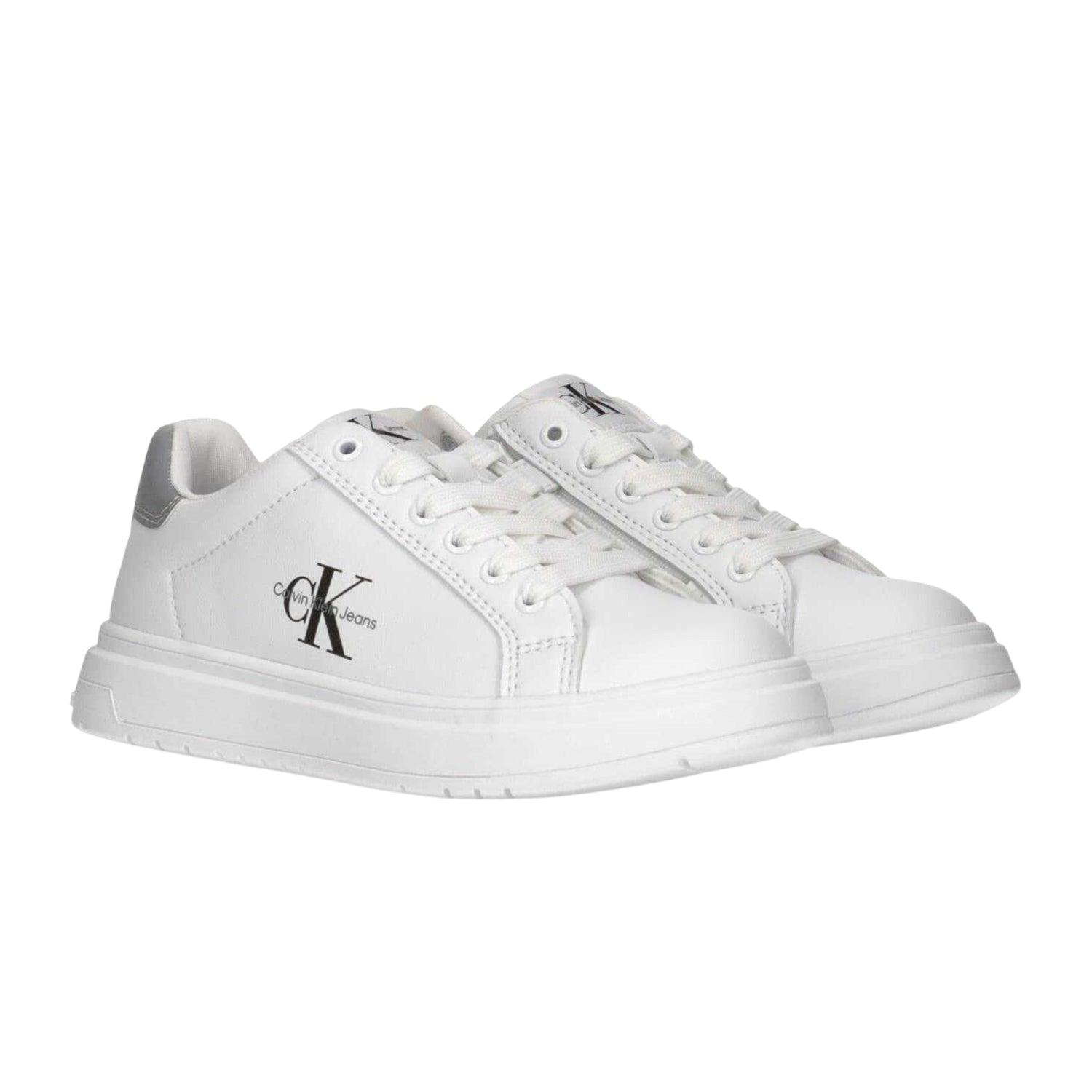 White-Grey - Back - Calvin Klein Childrens-Kids Lace Up Trainers