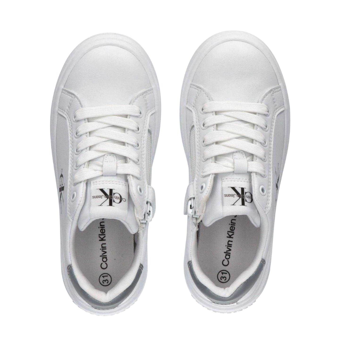 White-Grey - Side - Calvin Klein Childrens-Kids Lace Up Trainers