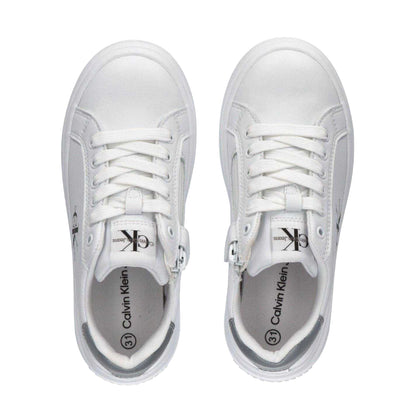 White-Grey - Side - Calvin Klein Childrens-Kids Lace Up Trainers