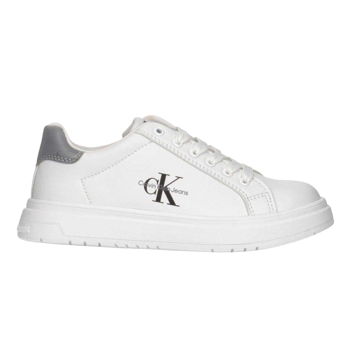 White-Grey - Front - Calvin Klein Childrens-Kids Lace Up Trainers