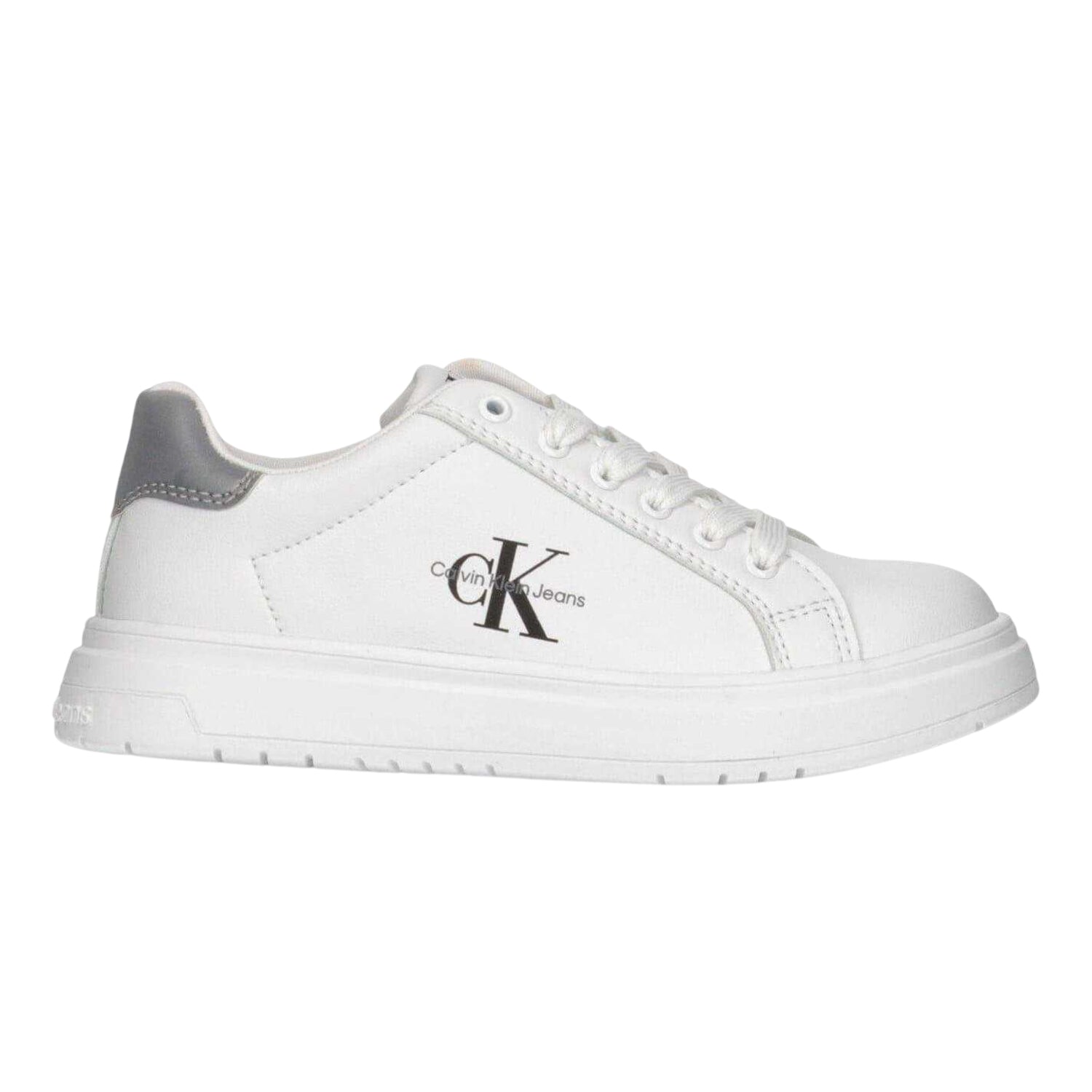 White-Grey - Front - Calvin Klein Childrens-Kids Lace Up Trainers