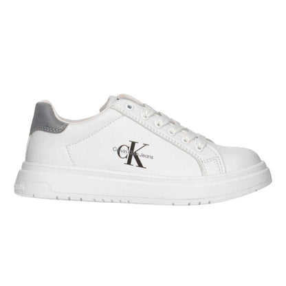 White-Grey - Front - Calvin Klein Childrens-Kids Lace Up Trainers