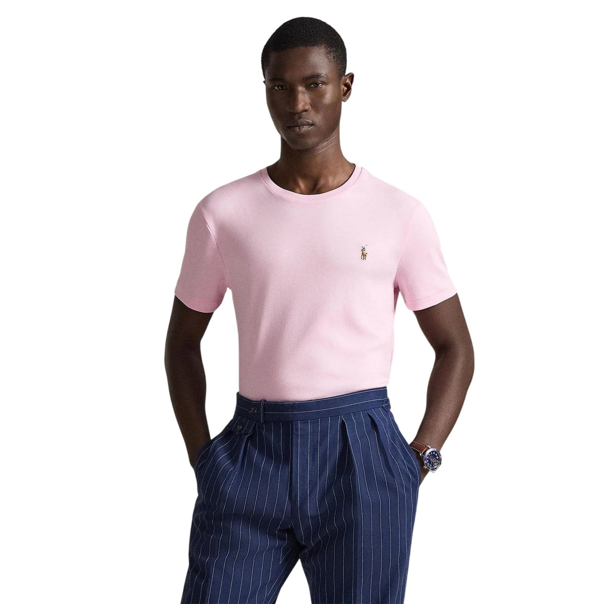 Carmine Pink - Side - Ralph Lauren Mens Pima Cotton Regular T-Shirt