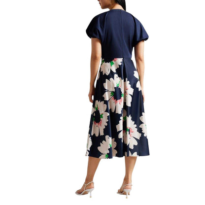 Dark Blue - Back - Ted Baker Womens-Ladies Floral A-line Puff Sleeve Midi Dress