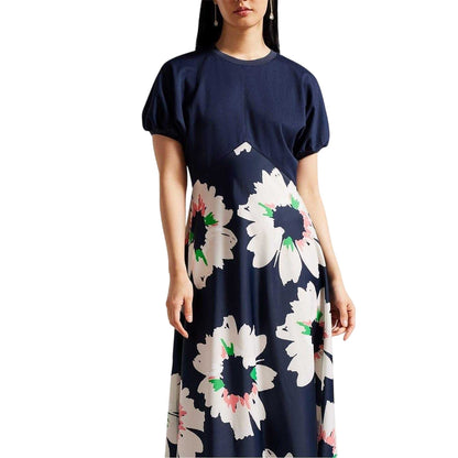 Dark Blue - Side - Ted Baker Womens-Ladies Floral A-line Puff Sleeve Midi Dress