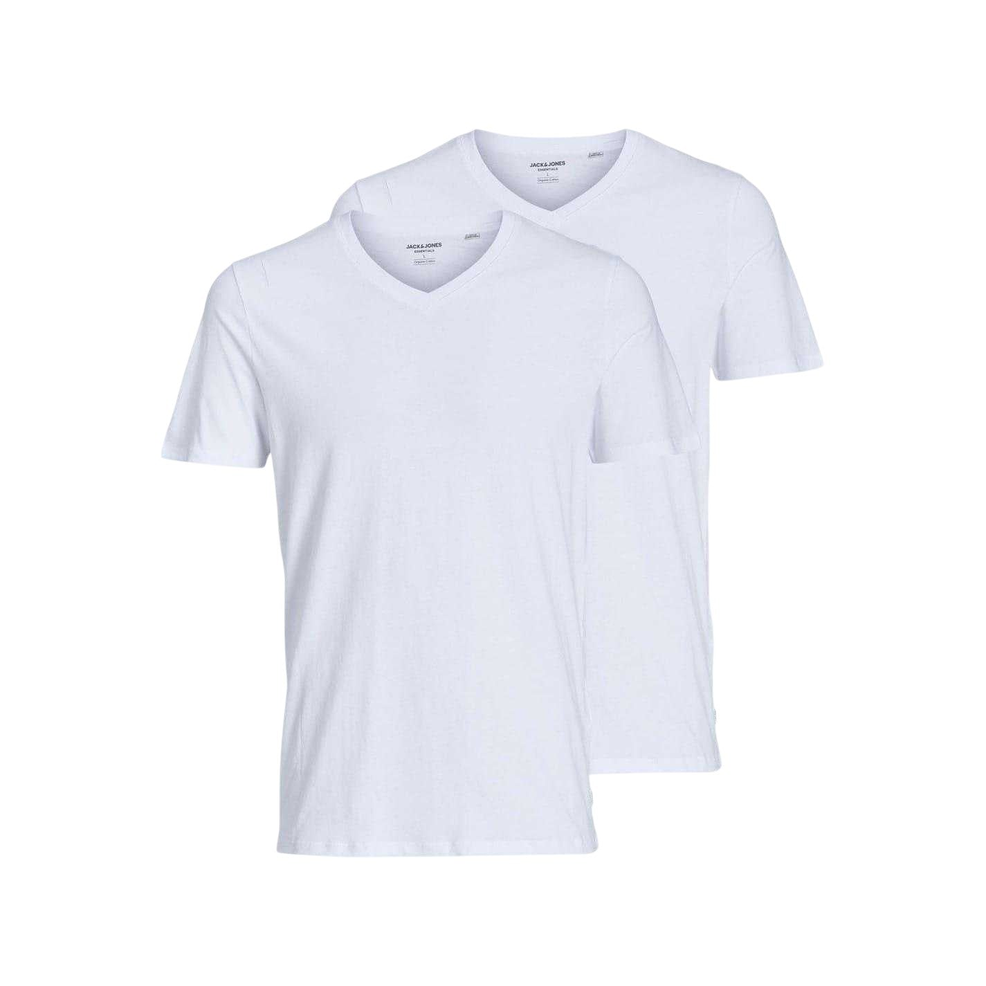 White - Front - Jack And Jones Mens V Neck Regular T-Shirt (Pack of 2)