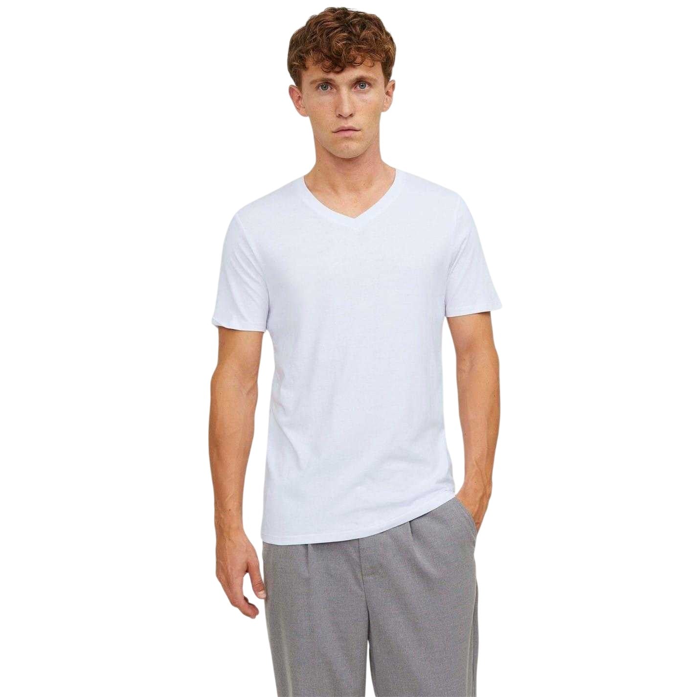 White - Side - Jack And Jones Mens V Neck Regular T-Shirt (Pack of 2)