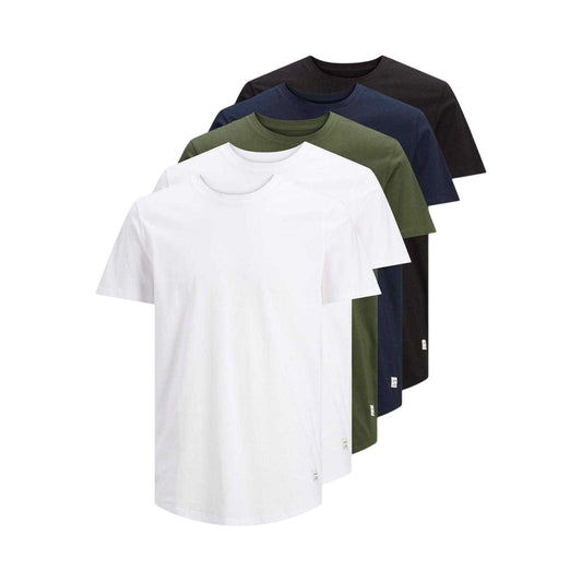 White-Black-Navy-Forest - Front - Jack And Jones Mens Noa Crew Neck T-Shirt (Pack of 5)