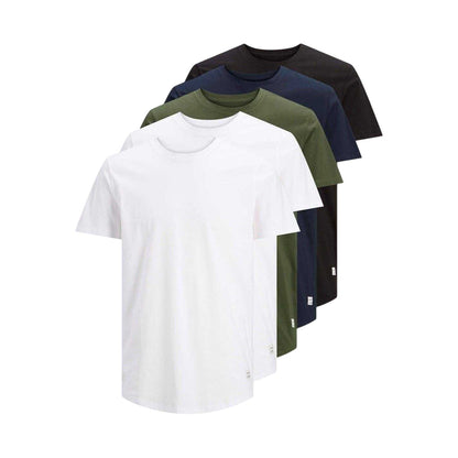 White-Black-Navy-Forest - Front - Jack And Jones Mens Noa Crew Neck T-Shirt (Pack of 5)