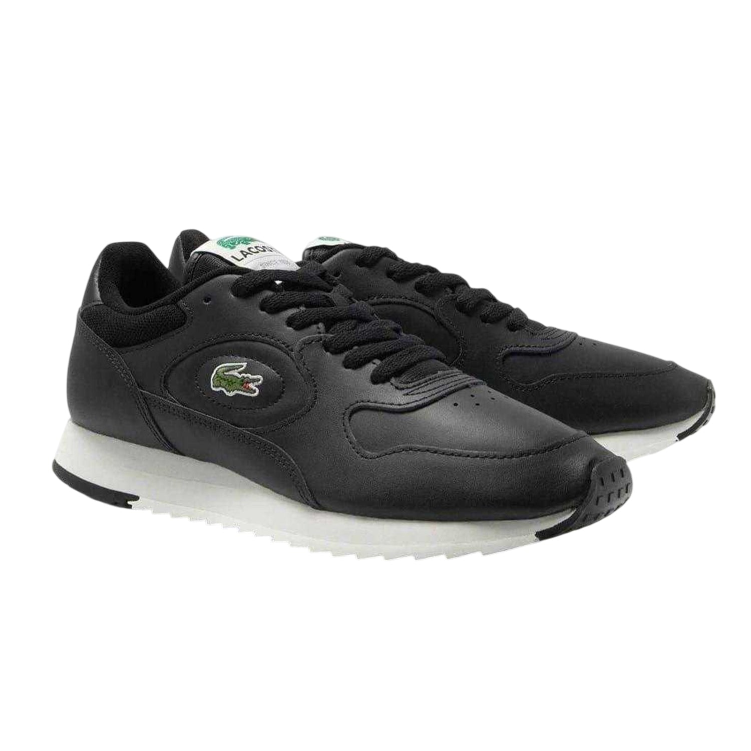 Black-Off White - Side - Lacoste Mens Linetrack Leather Running Trainers