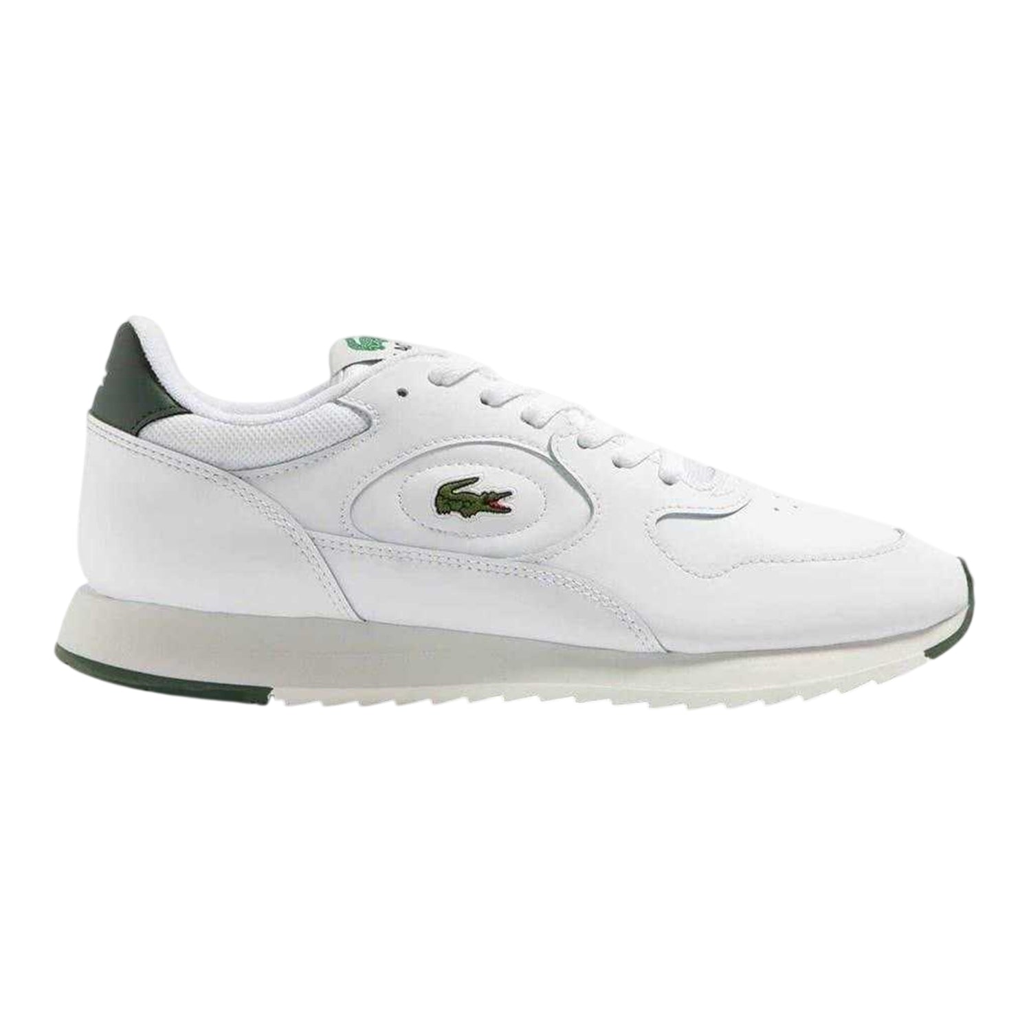 White-Green - Front - Lacoste Mens Linetrack Leather Running Trainers