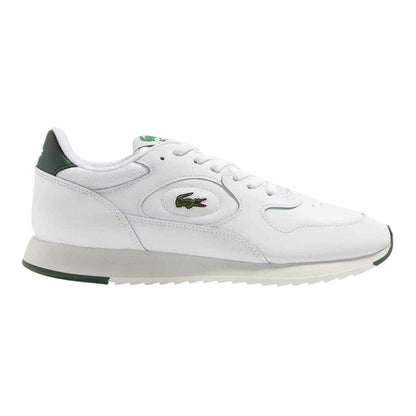 White-Green - Front - Lacoste Mens Linetrack Leather Running Trainers