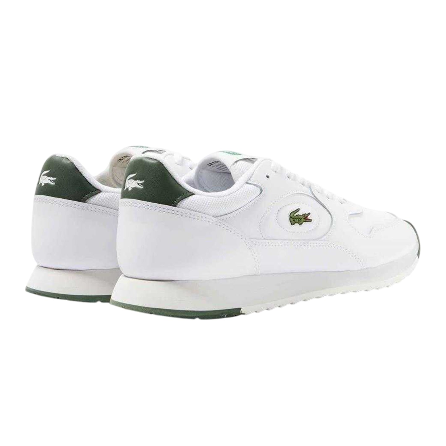 White-Green - Back - Lacoste Mens Linetrack Leather Running Trainers