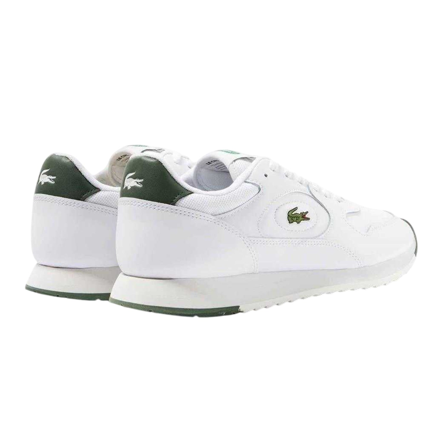 White-Green - Back - Lacoste Mens Linetrack Leather Running Trainers