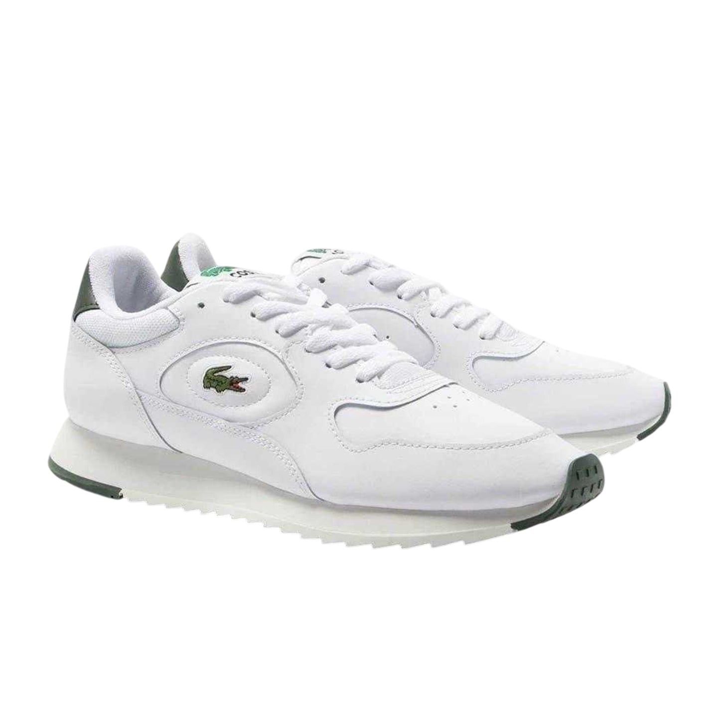 White-Green - Side - Lacoste Mens Linetrack Leather Running Trainers