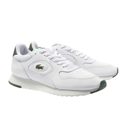 White-Green - Side - Lacoste Mens Linetrack Leather Running Trainers