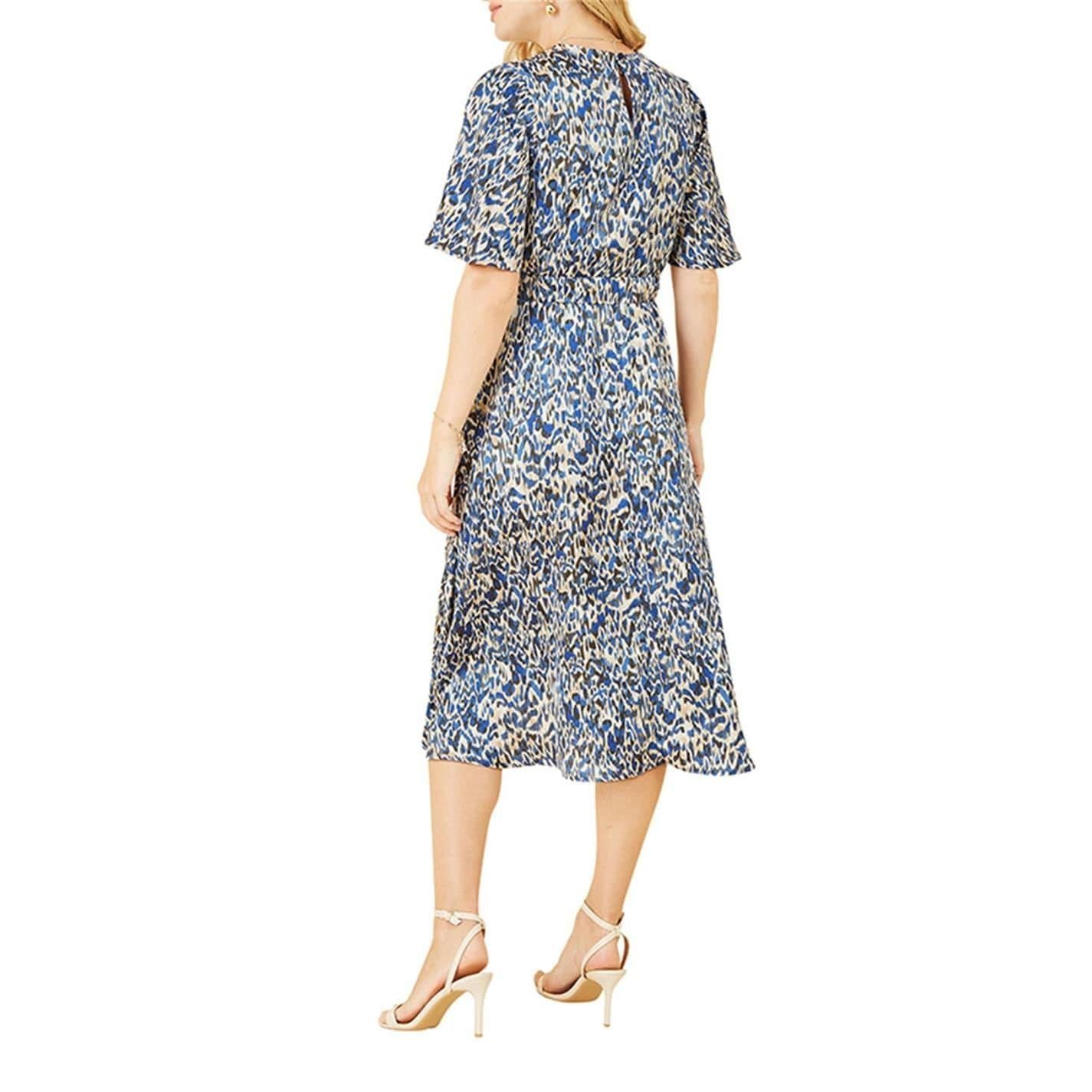 Blue - Back - Yumi Womens-Ladies Animal Print Skater Dress