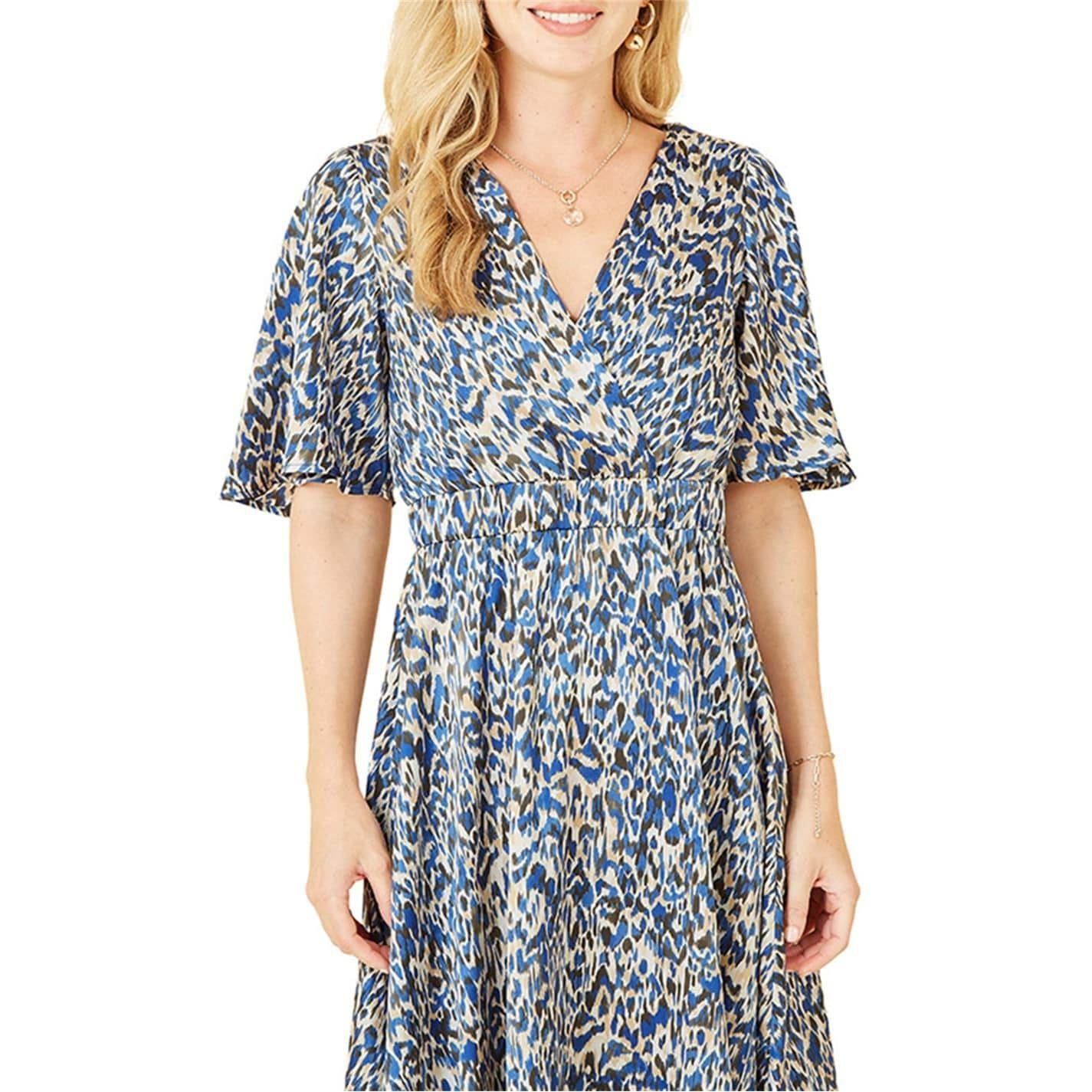 Blue - Side - Yumi Womens-Ladies Animal Print Skater Dress