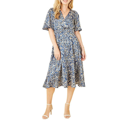 Blue - Lifestyle - Yumi Womens-Ladies Animal Print Skater Dress