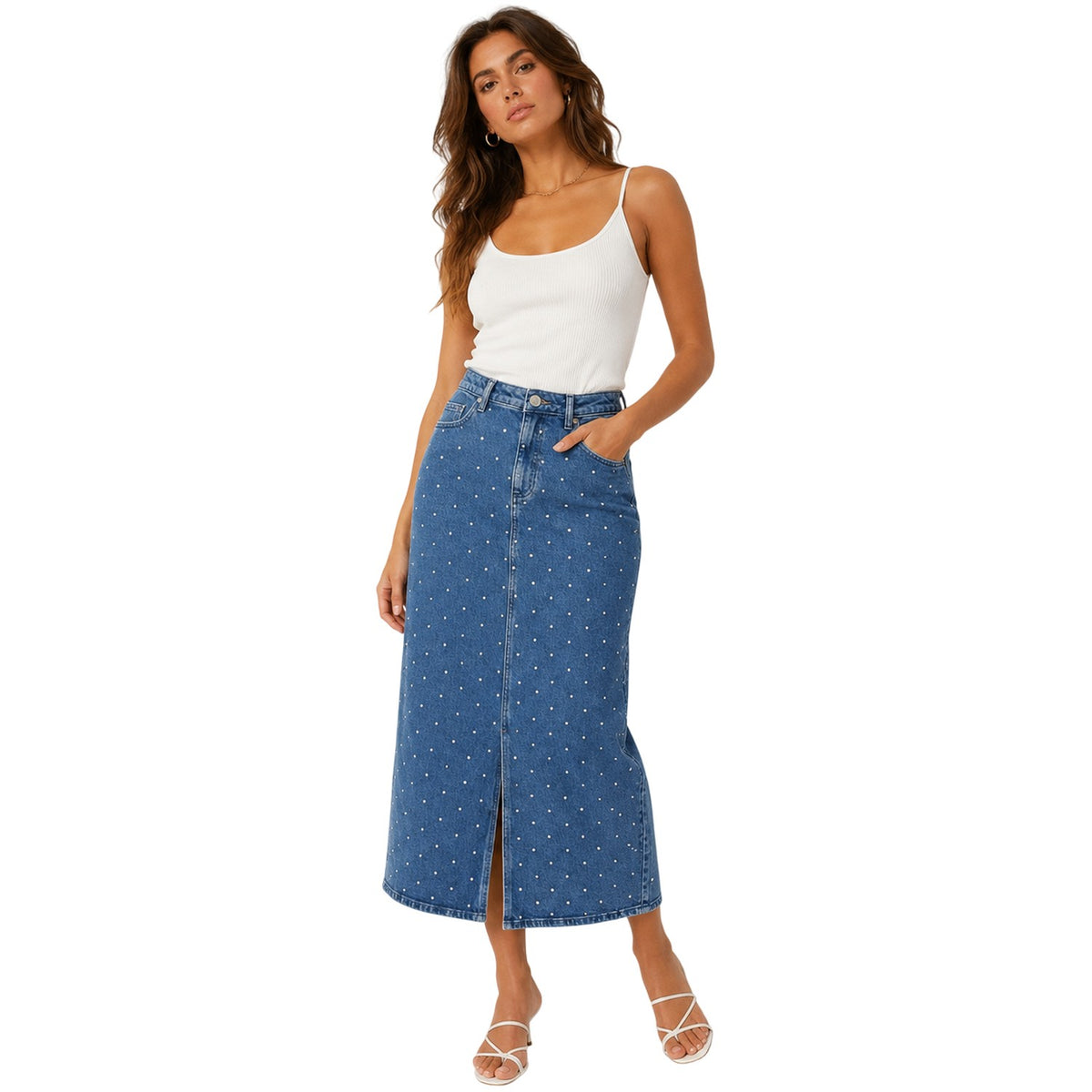 Blue Denim - Back - Vero Moda Womens-Ladies Tessa Denim Regular Midi Skirt