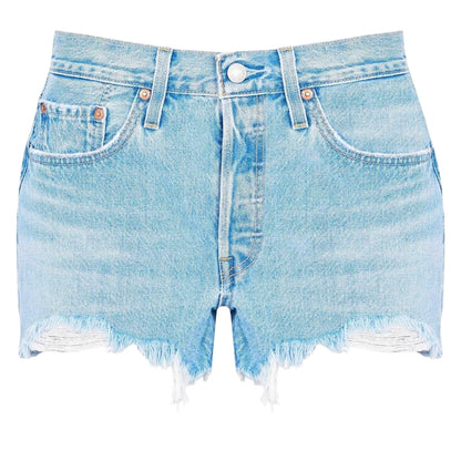 Blue - Front - Levis Womens-Ladies 501 Original Denim High Rise Shorts
