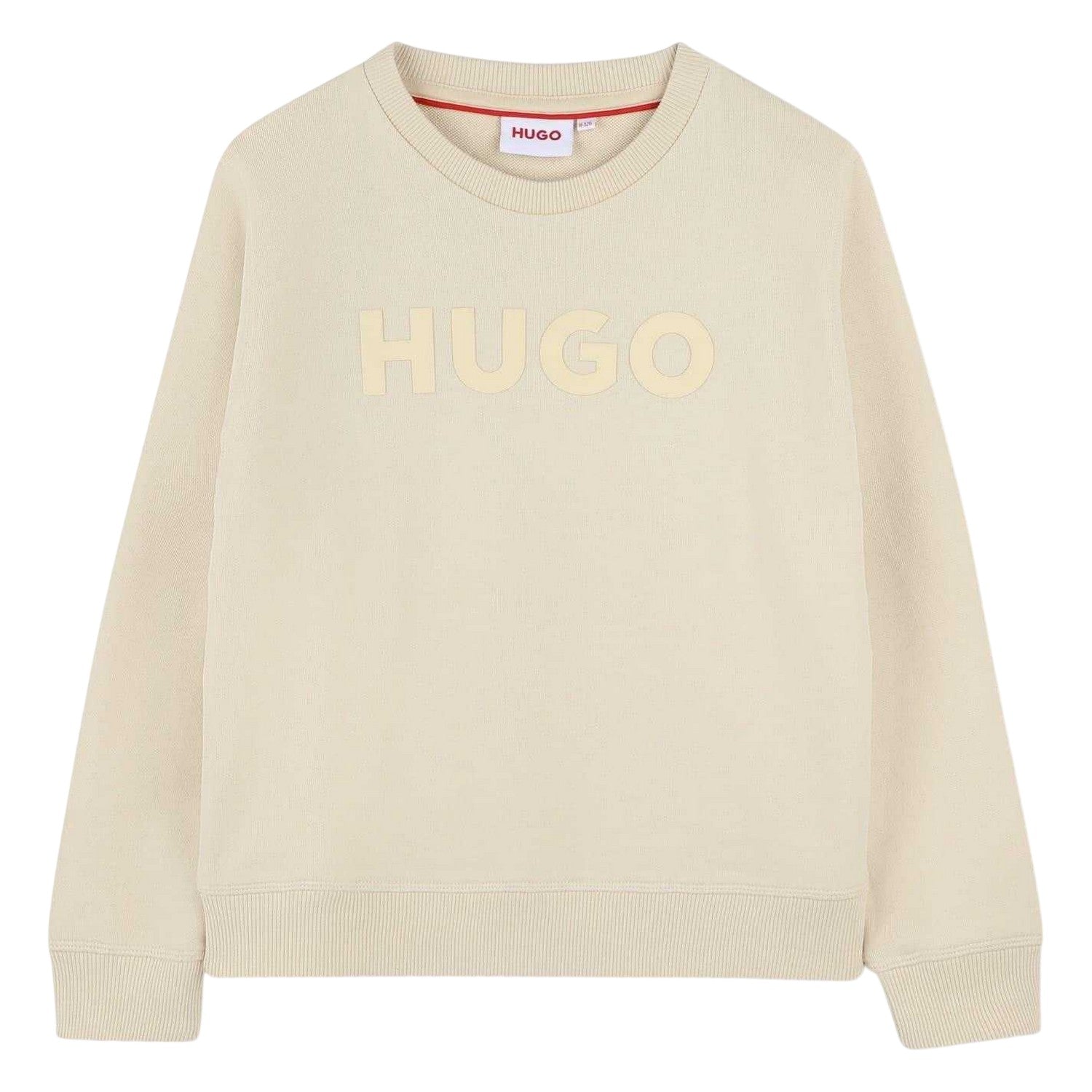 Stone - Front - Hugo Childrens-Kids Logo Printed Ribbed Sweatshirt
