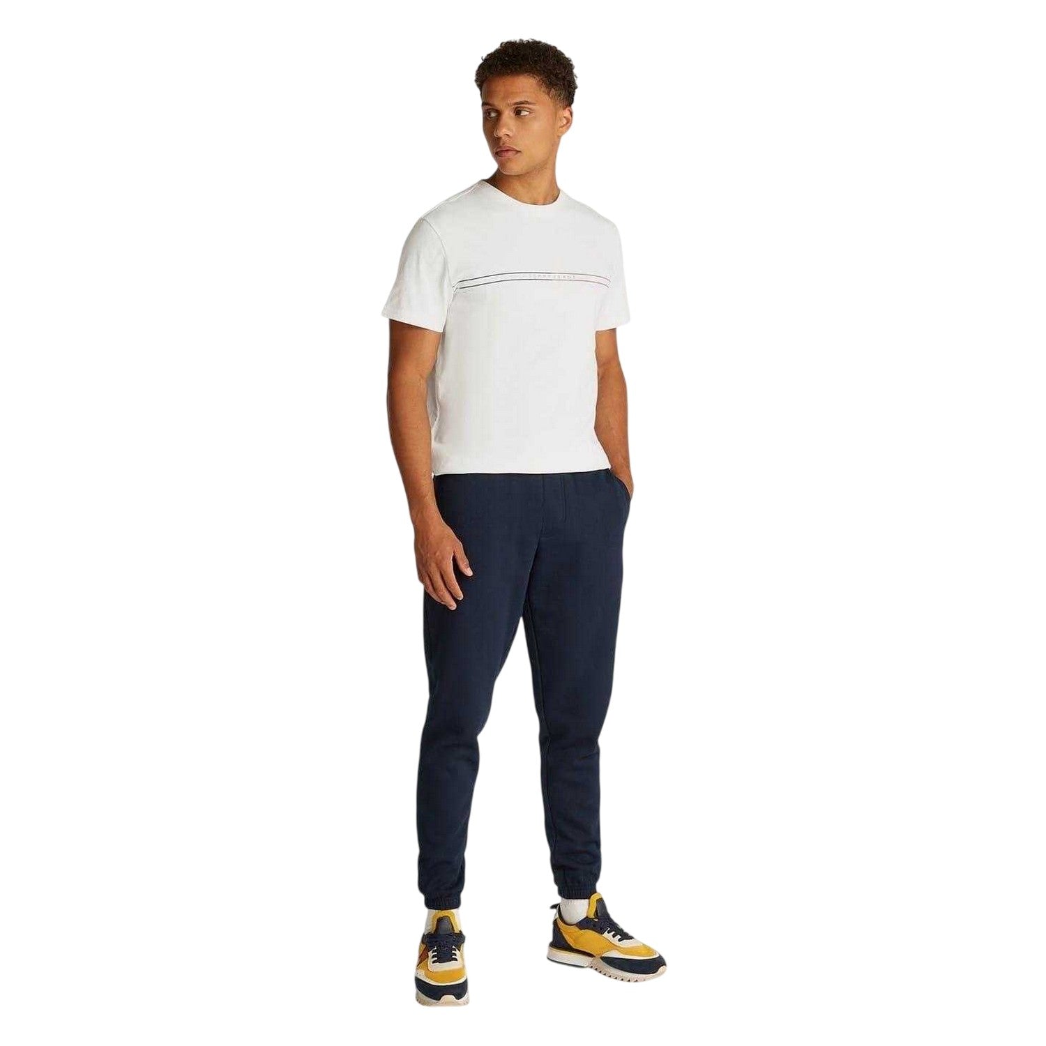 Ecru - Side - Tommy Jeans Mens Lettering Crew Neck Slim T-Shirt
