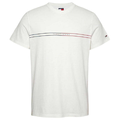 Ecru - Front - Tommy Jeans Mens Lettering Crew Neck Slim T-Shirt