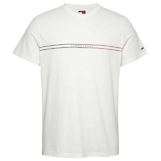 Ecru - Front - Tommy Jeans Mens Lettering Crew Neck Slim T-Shirt