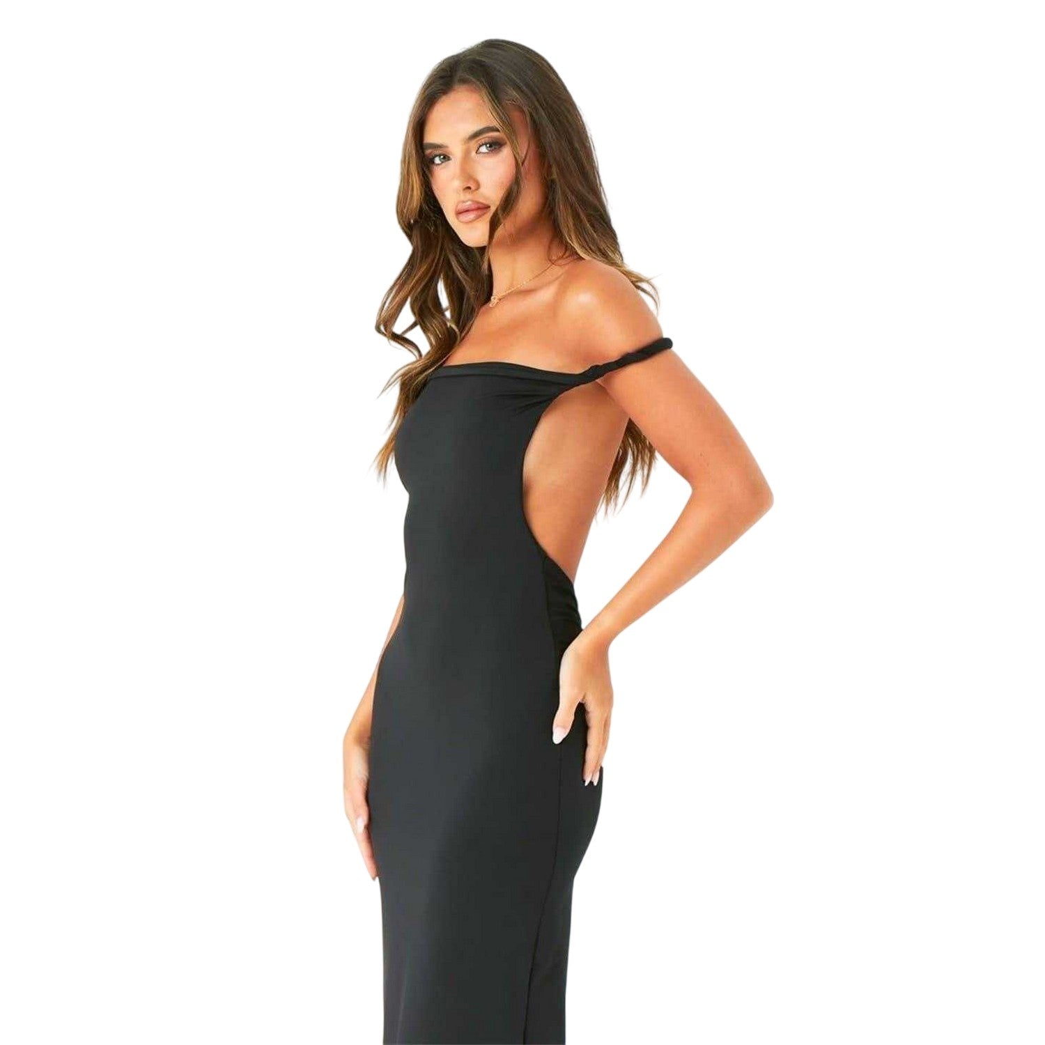 Black - Side - Missy Empire Womens-Ladies Slinky Maxi Dress
