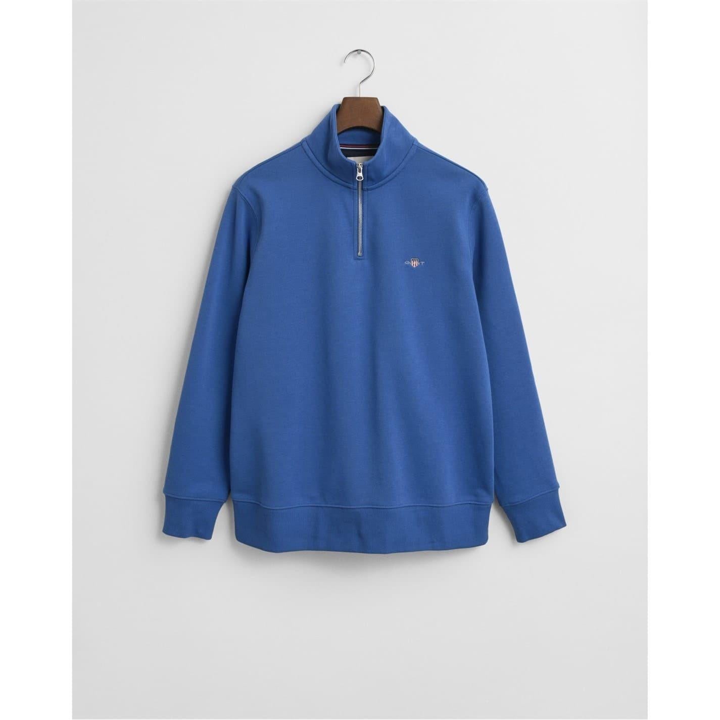 Blue - Pack Shot - Gant Mens Embroidered Logo Half Zip Sweatshirt