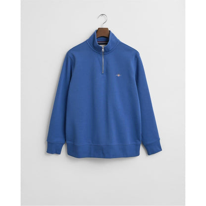 Blue - Pack Shot - Gant Mens Embroidered Logo Half Zip Sweatshirt