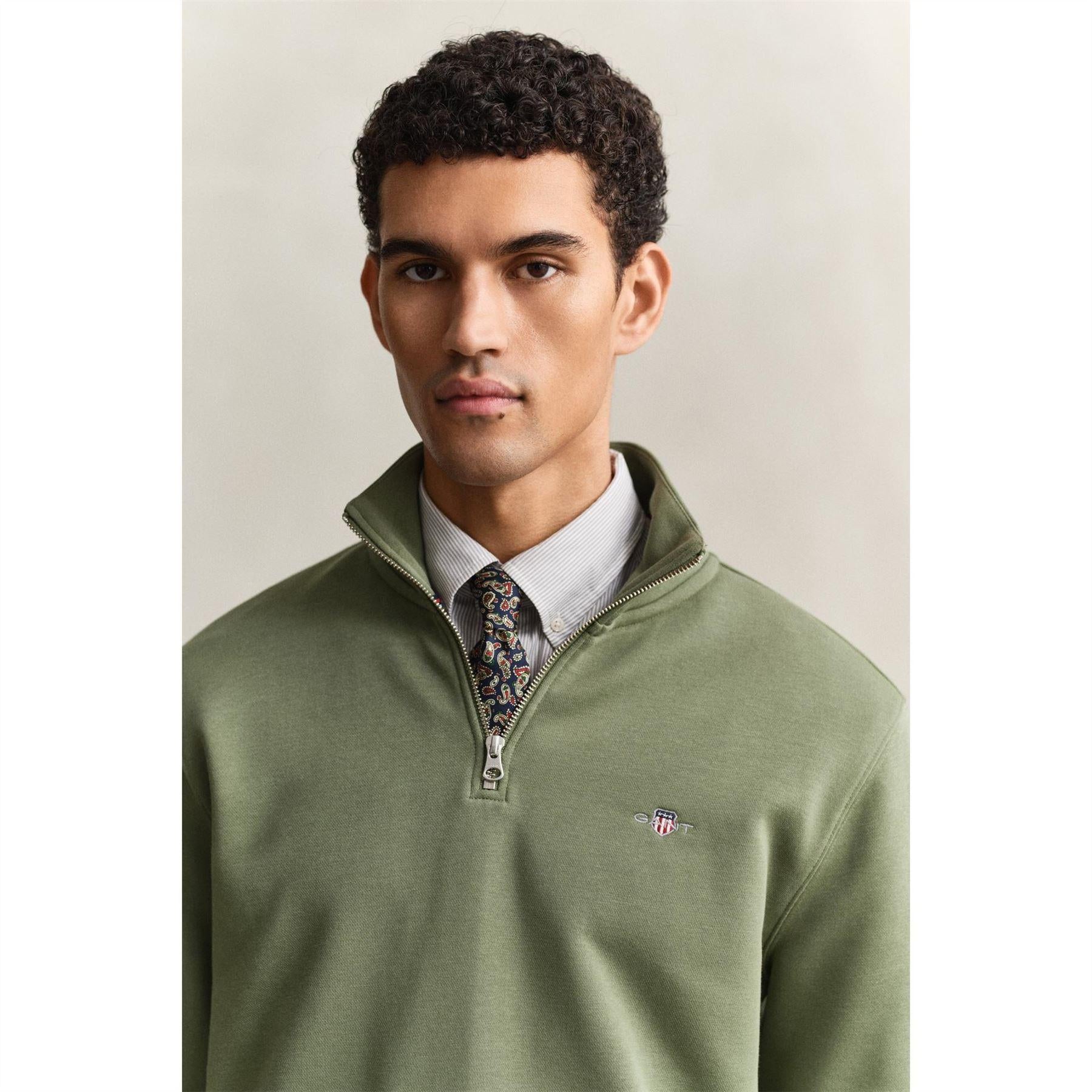 Herb - Lifestyle - Gant Mens Embroidered Logo Half Zip Sweatshirt
