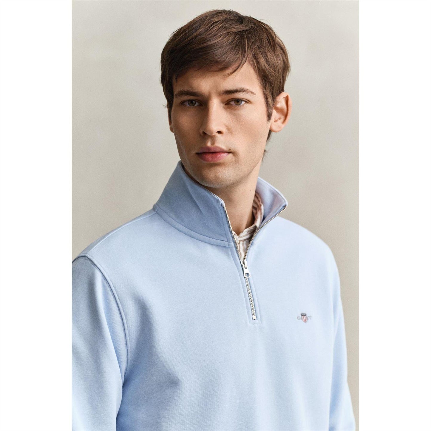 Fresh Blue - Side - Gant Mens Embroidered Logo Half Zip Sweatshirt