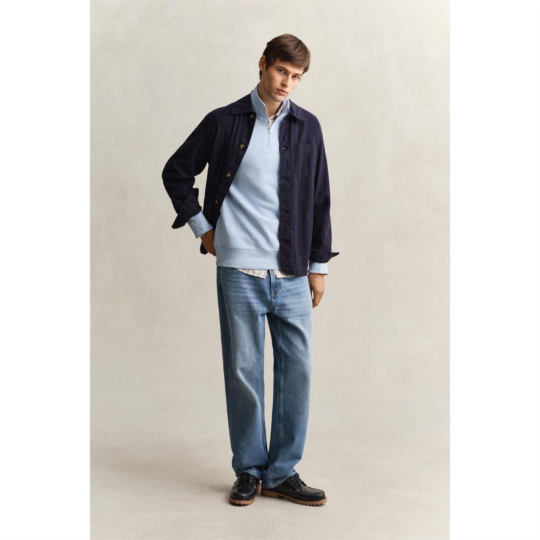Fresh Blue - Lifestyle - Gant Mens Embroidered Logo Half Zip Sweatshirt