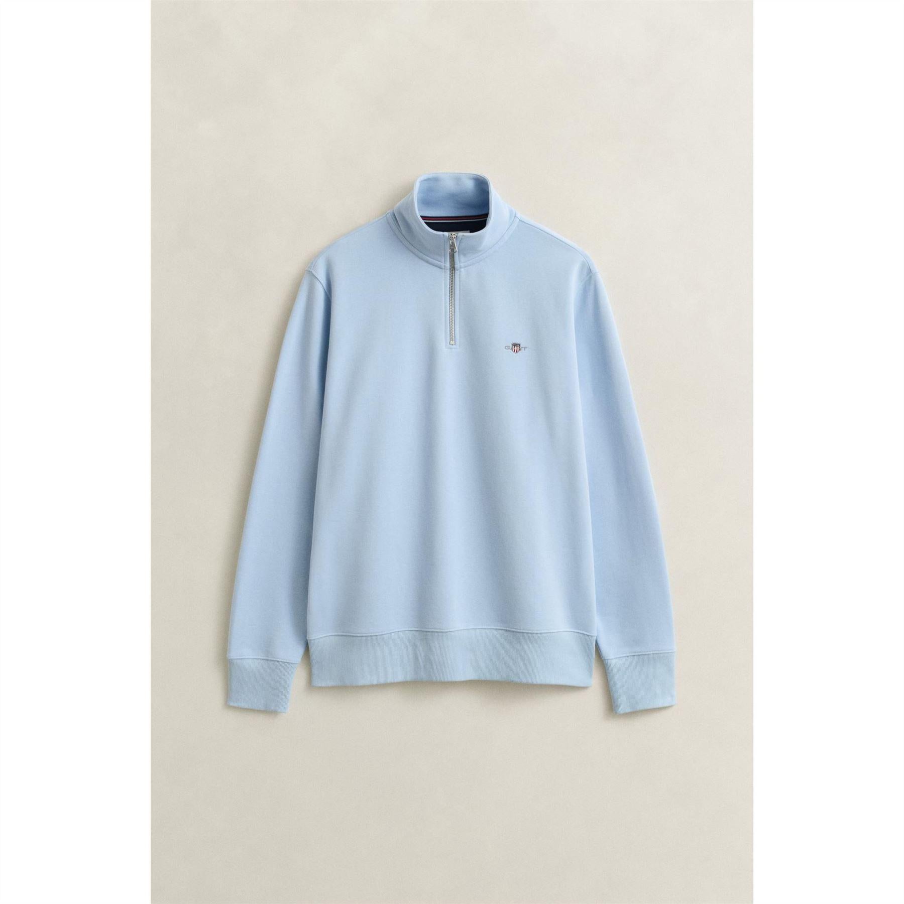 Fresh Blue - Pack Shot - Gant Mens Embroidered Logo Half Zip Sweatshirt