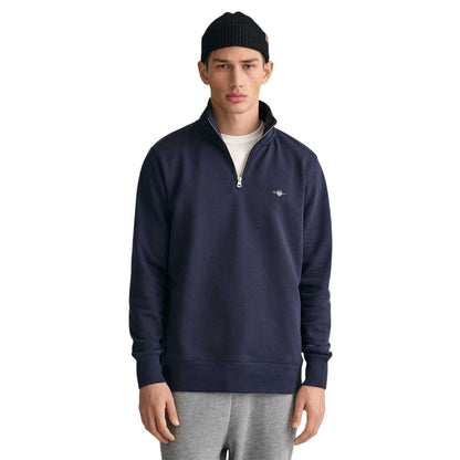 Evening Blue - Front - Gant Mens Embroidered Logo Half Zip Sweatshirt