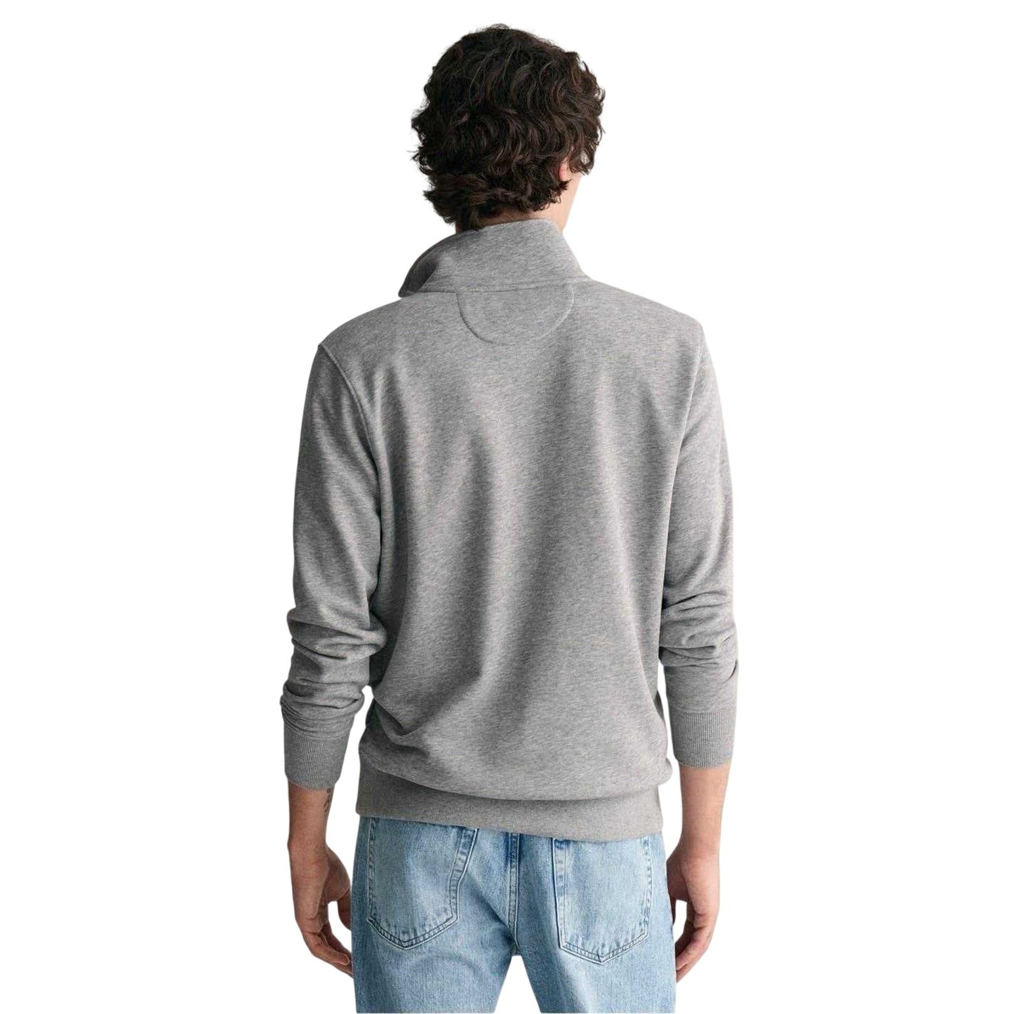 Grey - Back - Gant Mens Embroidered Logo Half Zip Sweatshirt