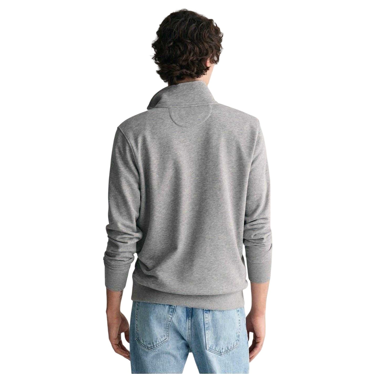 Grey - Back - Gant Mens Embroidered Logo Half Zip Sweatshirt