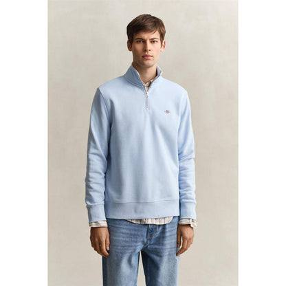 Fresh Blue - Front - Gant Mens Embroidered Logo Half Zip Sweatshirt